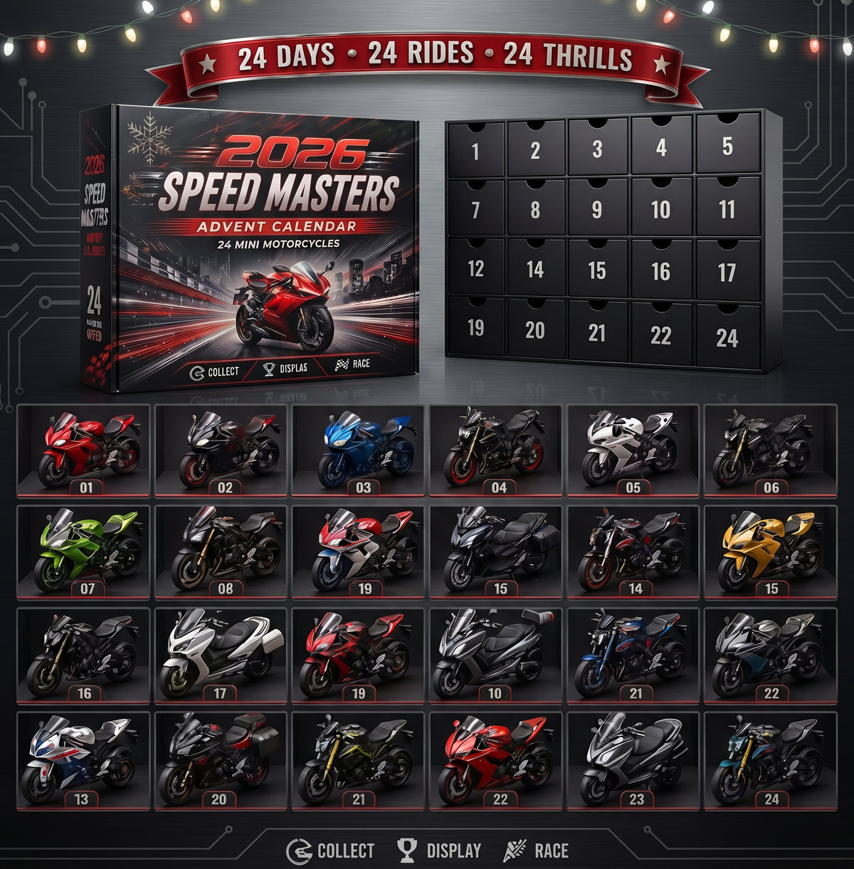 Calendario de Adviento para Moteros: 24 Mini Motos, Una Cada Día